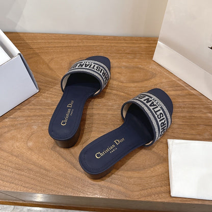 CD 26s Embroidered Sandals Navy Blue Canvas Leather 685606