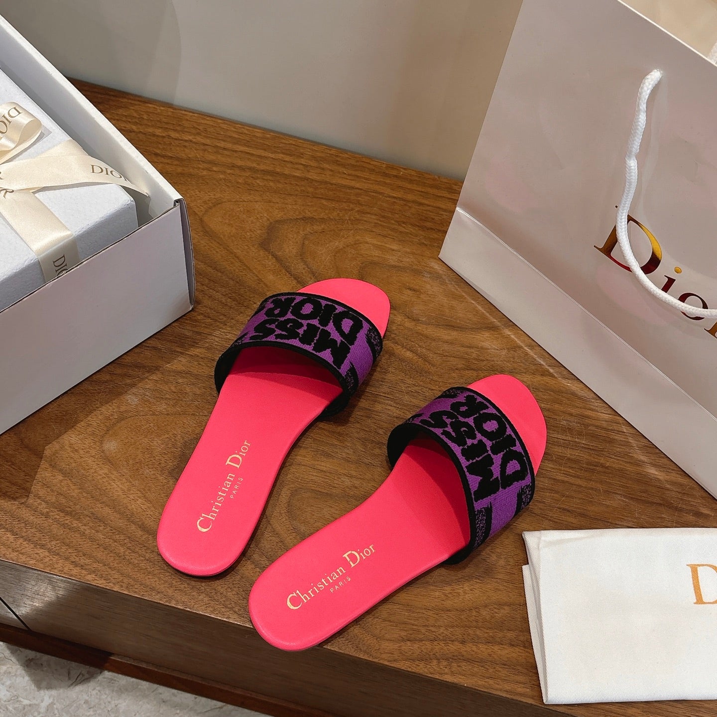 CD 26 Flat Sandals Pink Purple Canvas Cowhide 685062