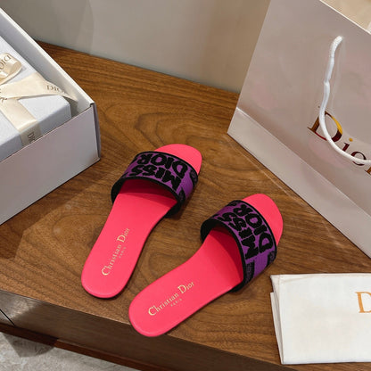 CD 26 Flat Sandals Pink Purple Canvas Cowhide 685062