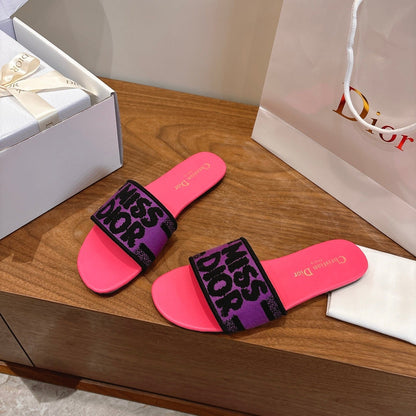 CD 26 Flat Sandals Pink Purple Canvas Cowhide 685062