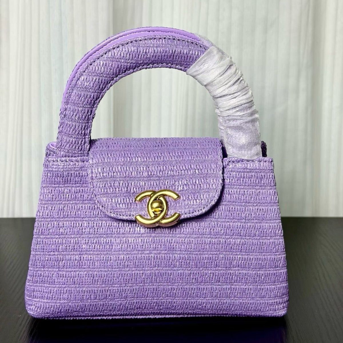Chanel Kelly 2026 Bag 19cm Purple Raffia Leather
