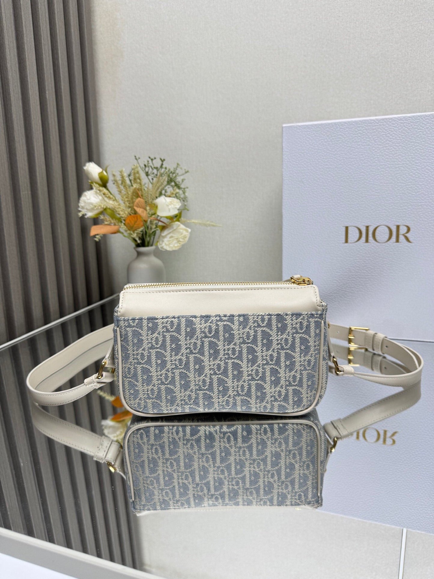 Dior 2026 Bobbi Bag 20cm Blue White  Fabric Leather 345613