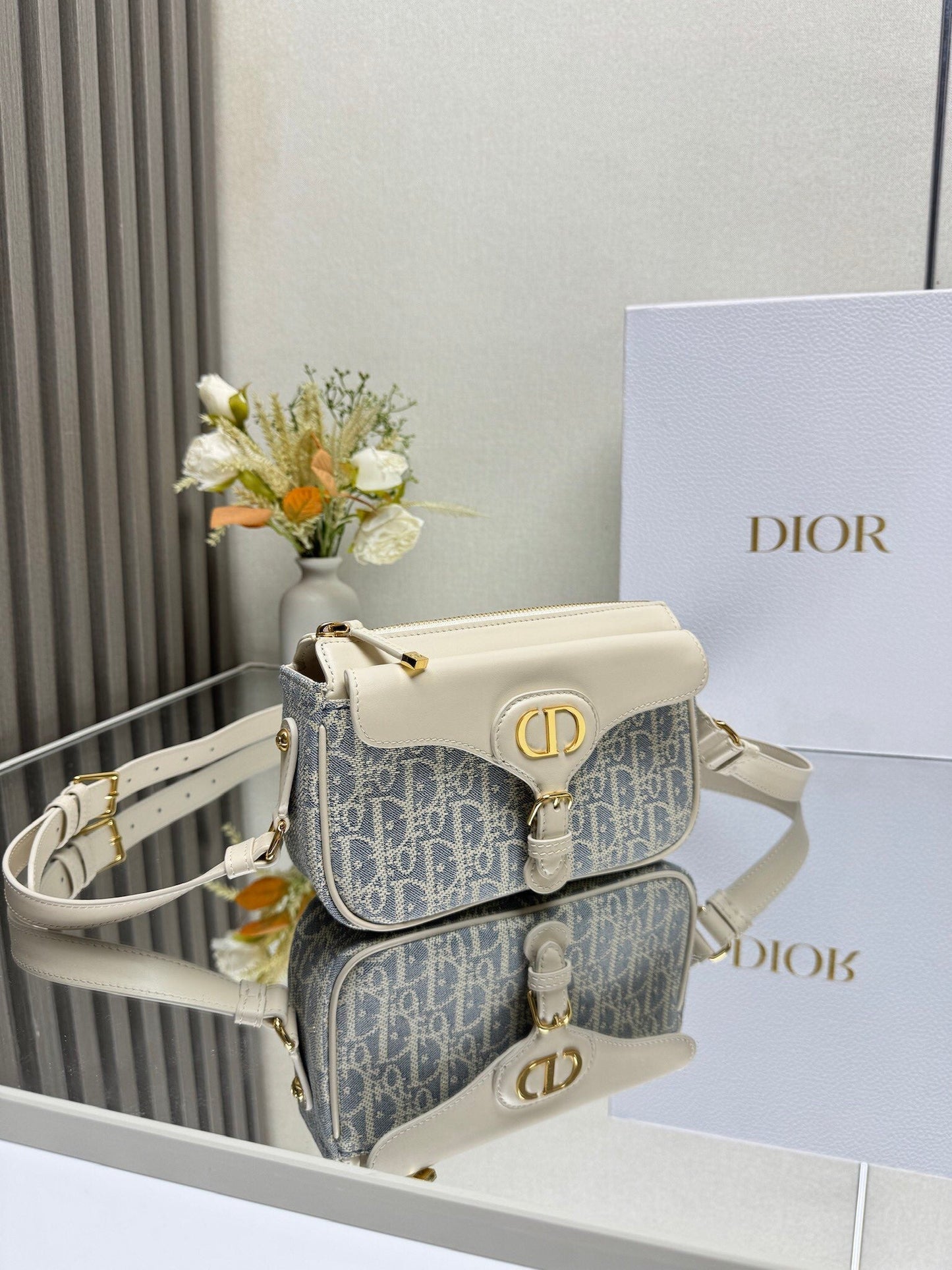 Dior 2026 Bobbi Bag 20cm Blue White  Fabric Leather 345613