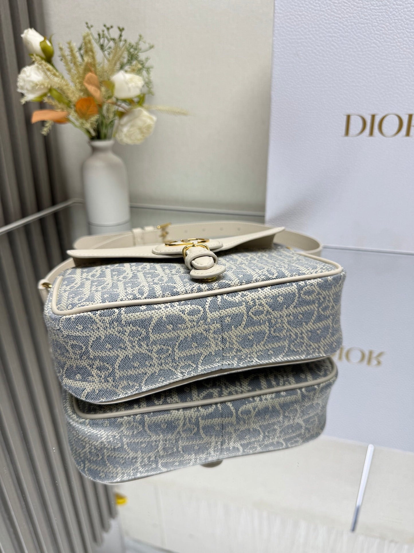 Dior 2026 Bobbi Bag 20cm Blue White  Fabric Leather 345613