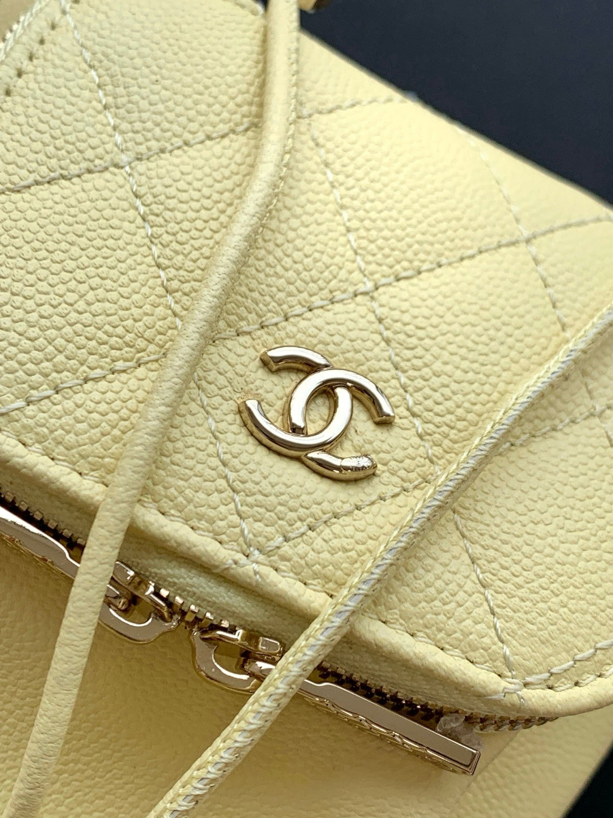 CC Mini Pocket Bucket Bag Light Yellow Caviar Leather Light GHW 269200