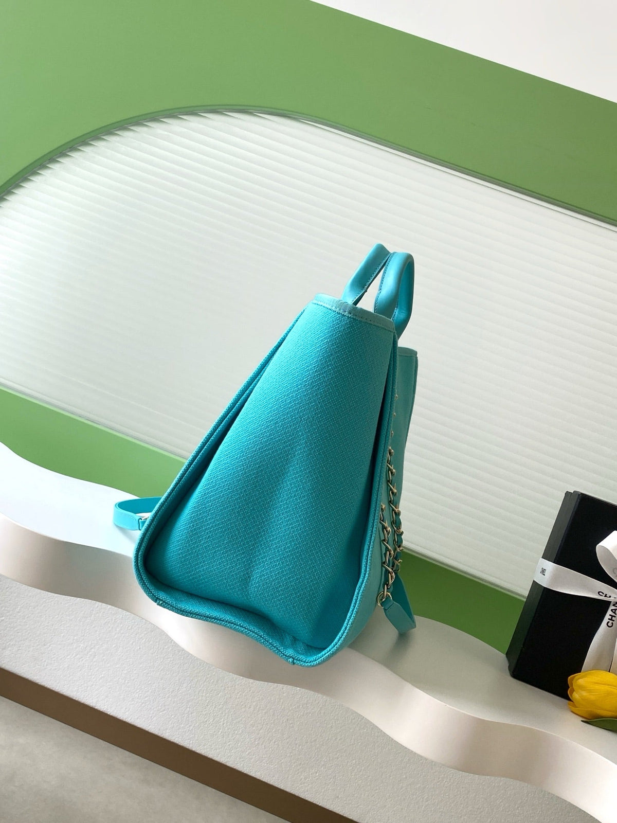 Chanel 25S Tote Bag 38cm in Turquoise Blue Canvas