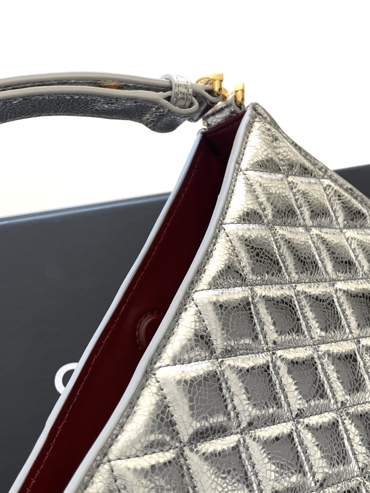 CC AS6045 Hobo Bag 22cm Metallic Sliver Quilted Calfskin