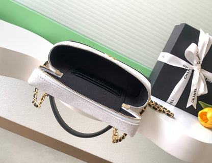 Chanel 2026 Vanity With Chain 19.5cm White Black Suede Lambskin 348254