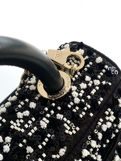 Chanel 2026 Top Handle Bag 19cm Black White Sequin Leather