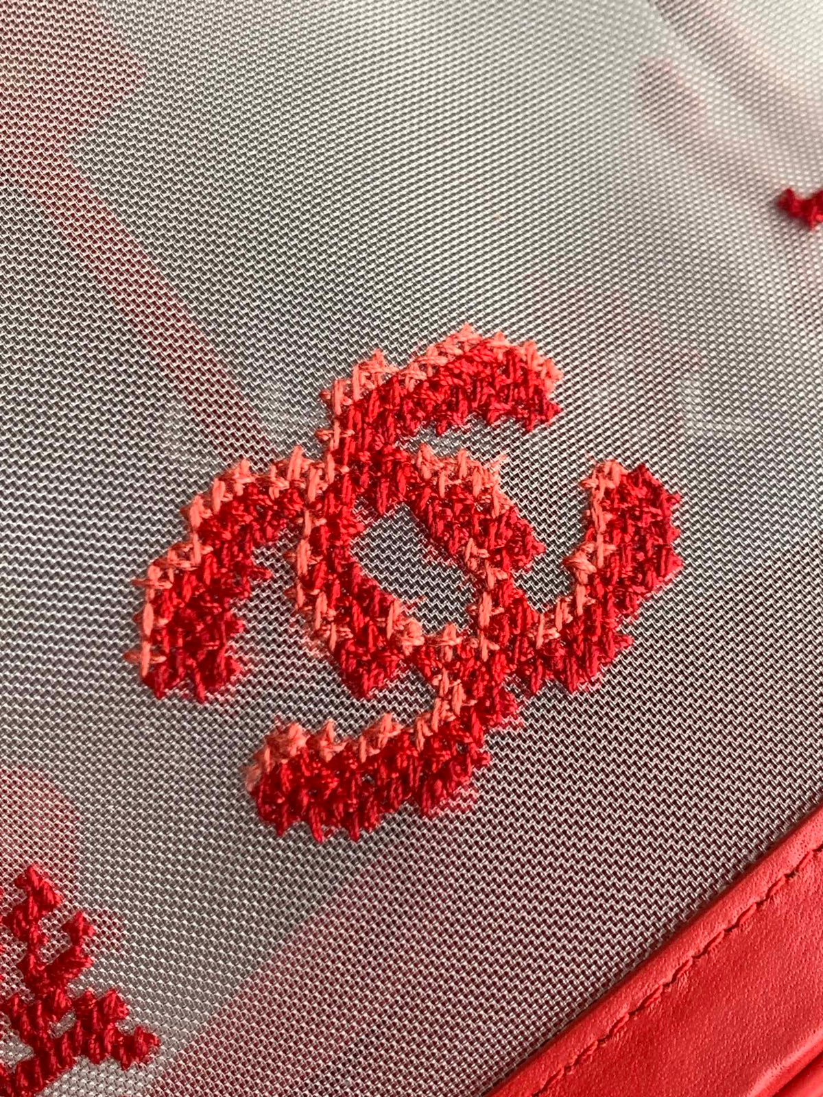 CC Large Bucket Bag Red Embroidered Mesh Calfskin
