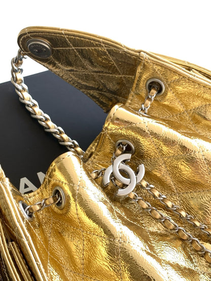 Chanel 2026 Hobo Shoulder Bag Gold And Silver Metallic Calfskin