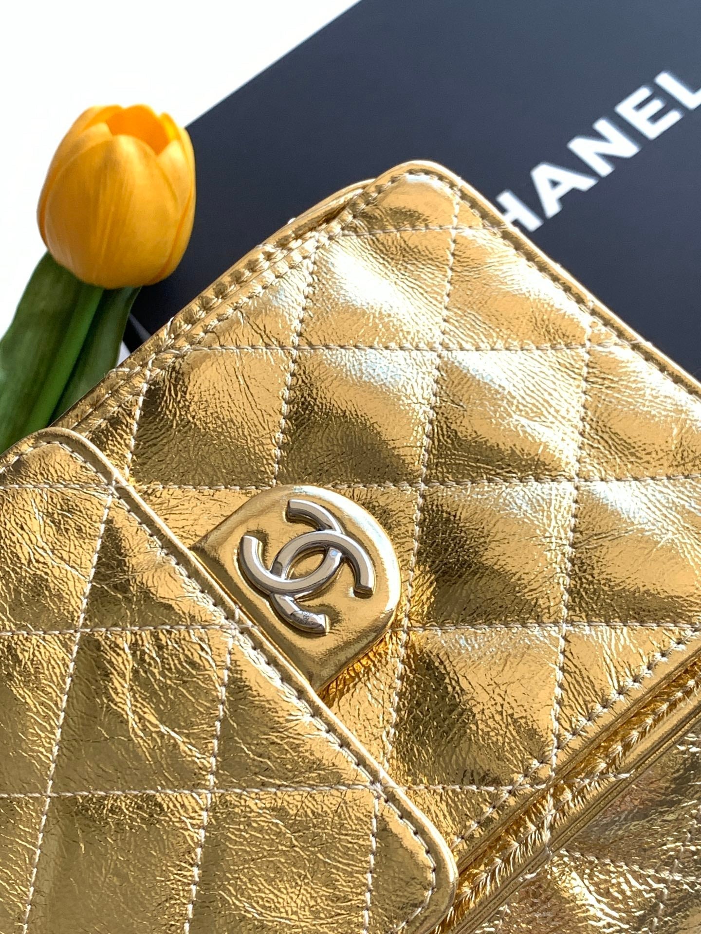 Chanel 2026 Hobo Shoulder Bag Gold And Silver Metallic Calfskin