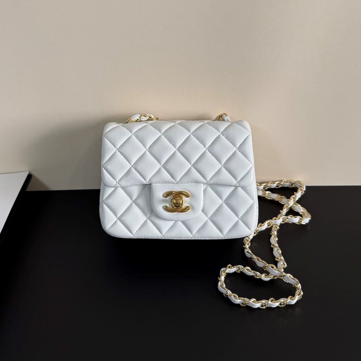 CC Flap Bag 17cm White Sheepskin GHW 284832