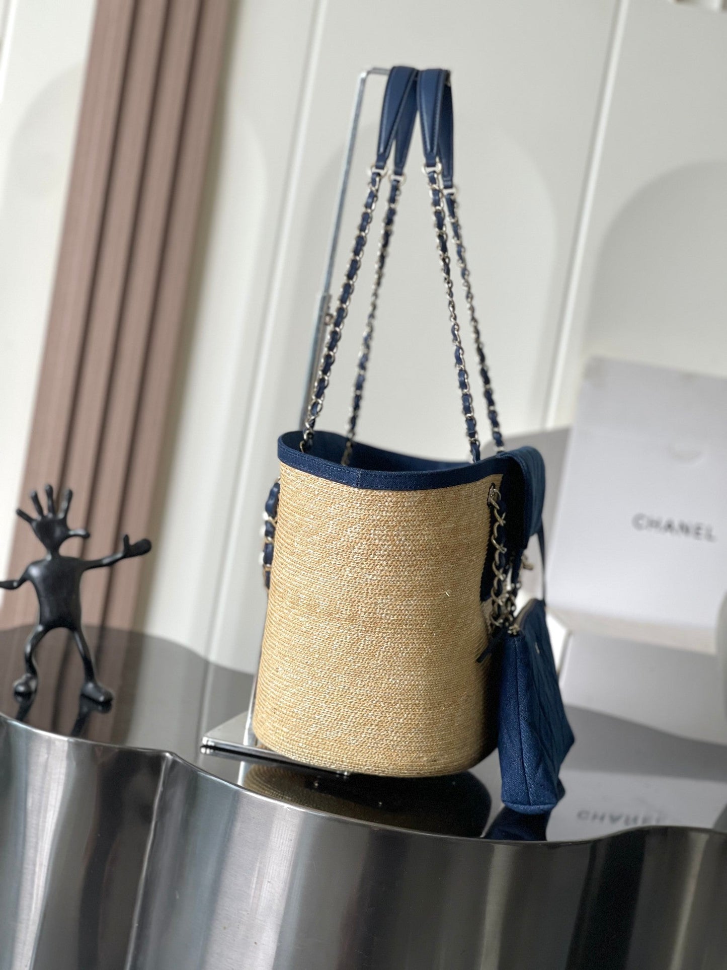 Chanel 2026 Deauville Bag 54cm Blue Beige Denim Straw