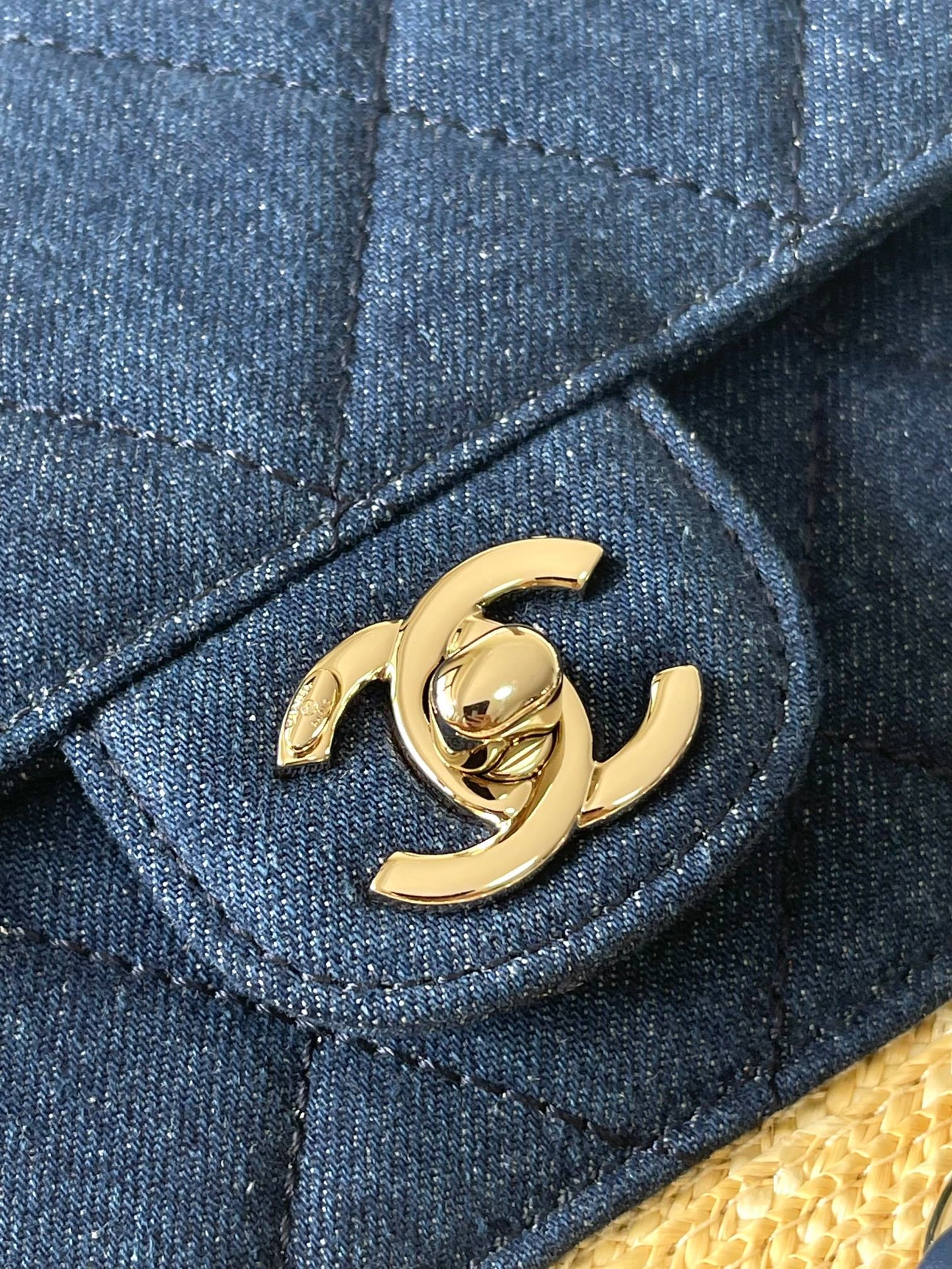 Chanel 2026 Deauville Bag 54cm Blue Beige Denim Straw