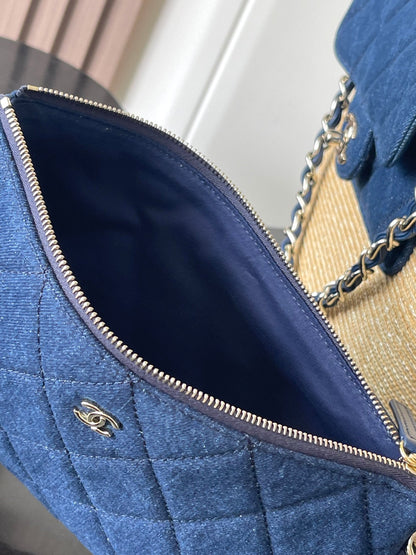 Chanel 2026 Deauville Bag 54cm Blue Beige Denim Straw