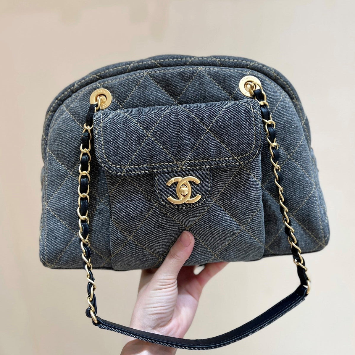 CC 24A Bowling Bag 33cm Grey Denim GHW