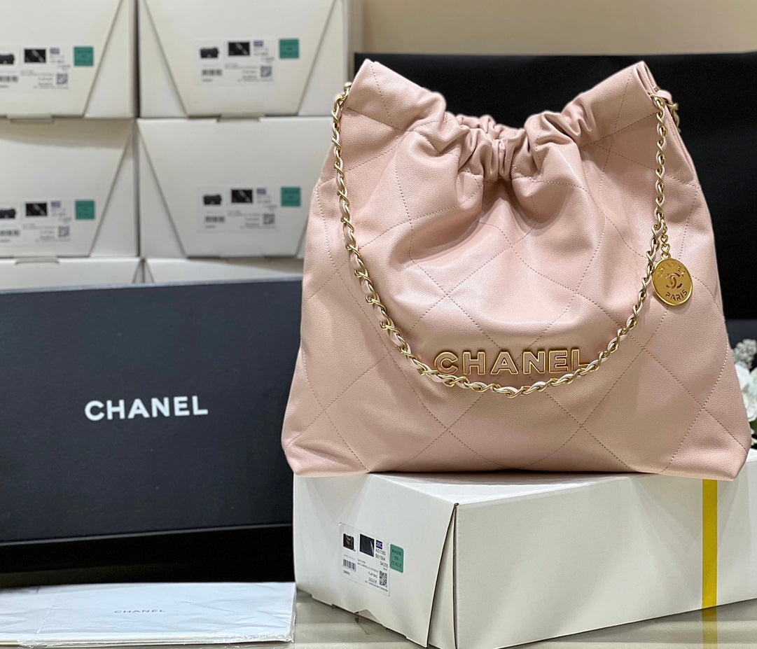 CC 24K Hobo 22 Bag Light Pink Grained Calfskin