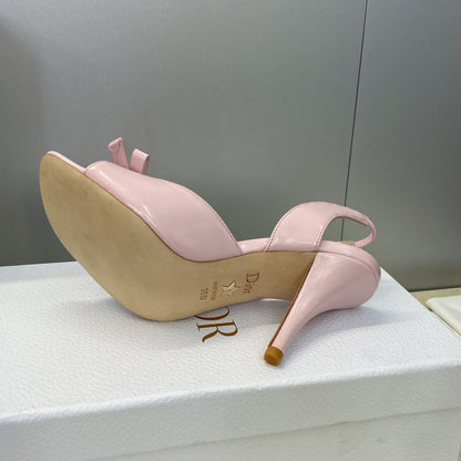 Dior 2026 Bow Heeled Slingback Sandal 85mm Soupir Pink Lambskin 607567