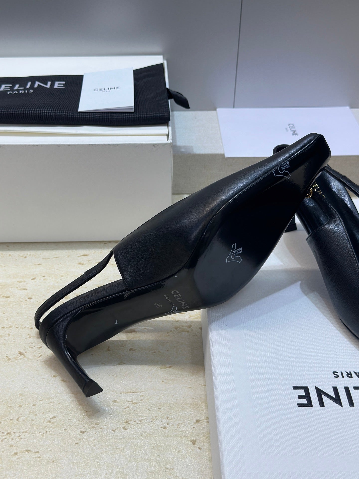 Celine 26 Slingback Pumps Triomphe Logo 65mm Leather 762631