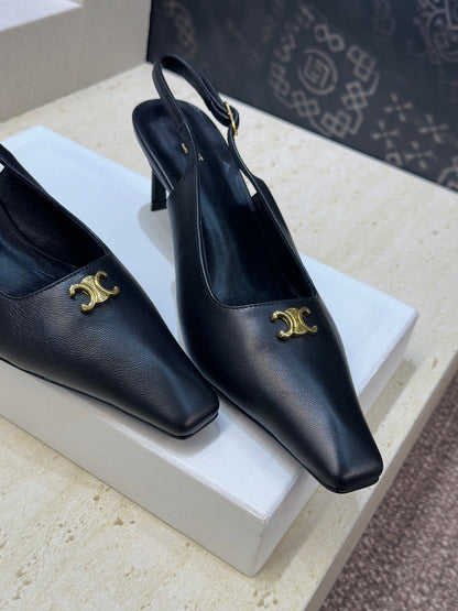 Celine 26 Slingback Pumps Triomphe Logo 65mm Leather 762631