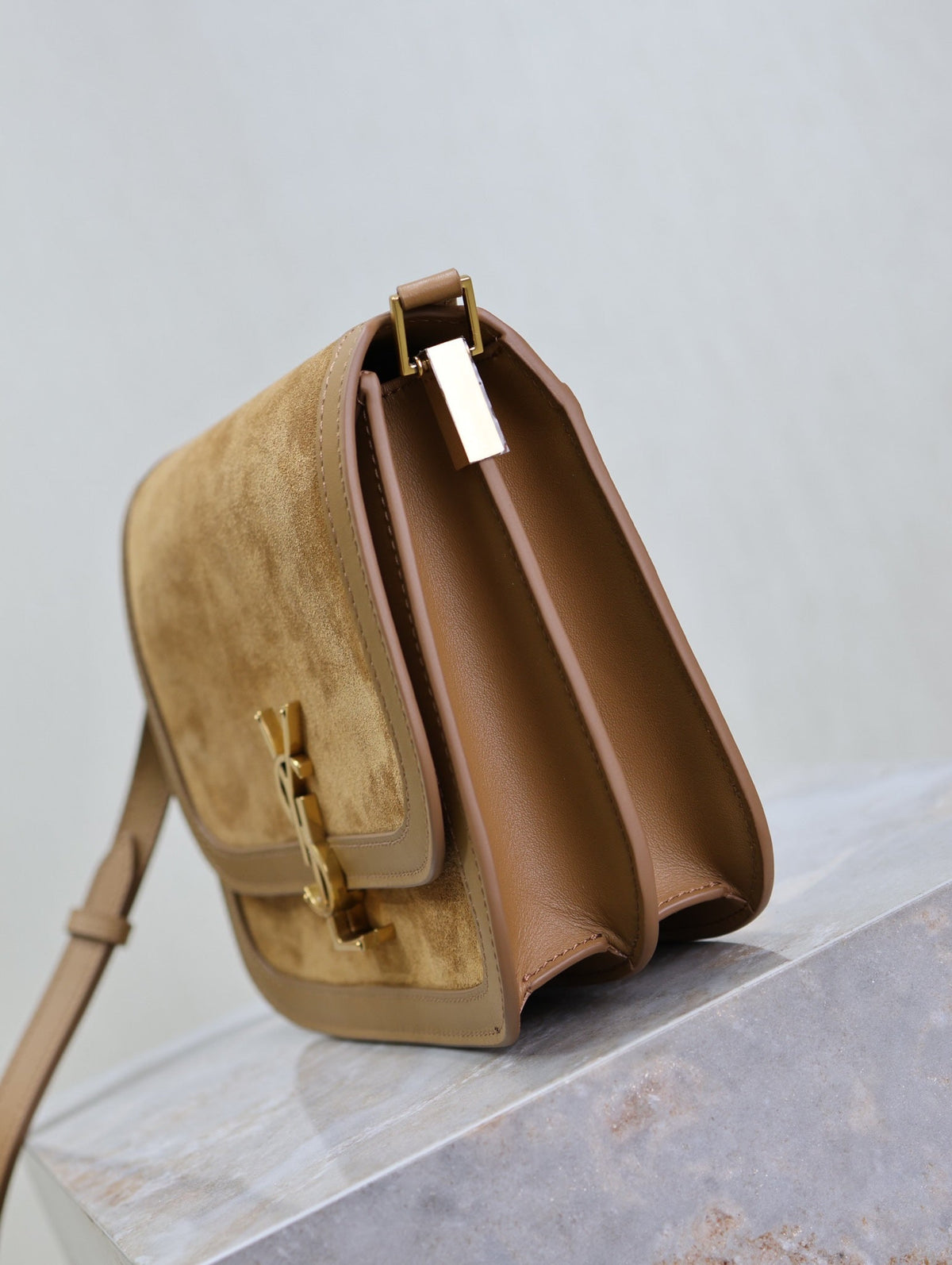 YSL Solferino Shoulder Bag Brown Suede