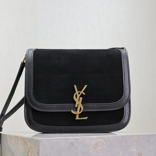 YSL Solferino Shoulder Bag Black Suede Leather