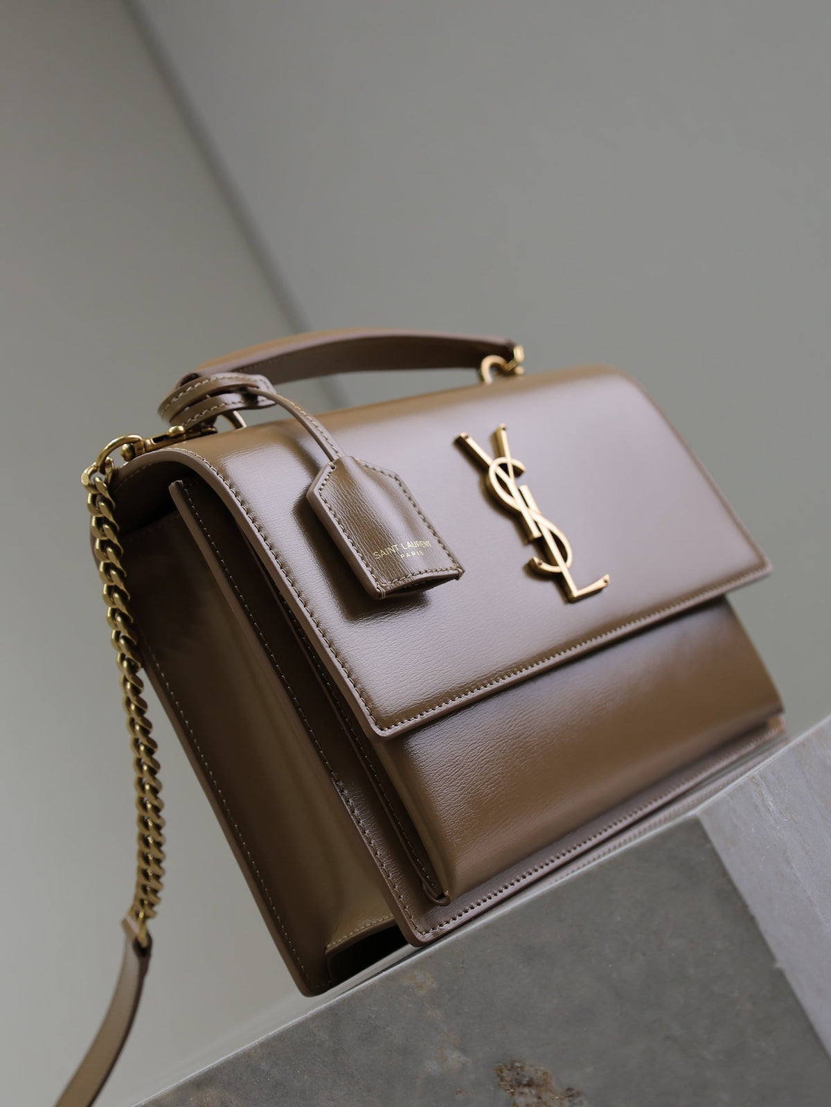 YSL Sunset Handbags 25cm Brown Cowhide