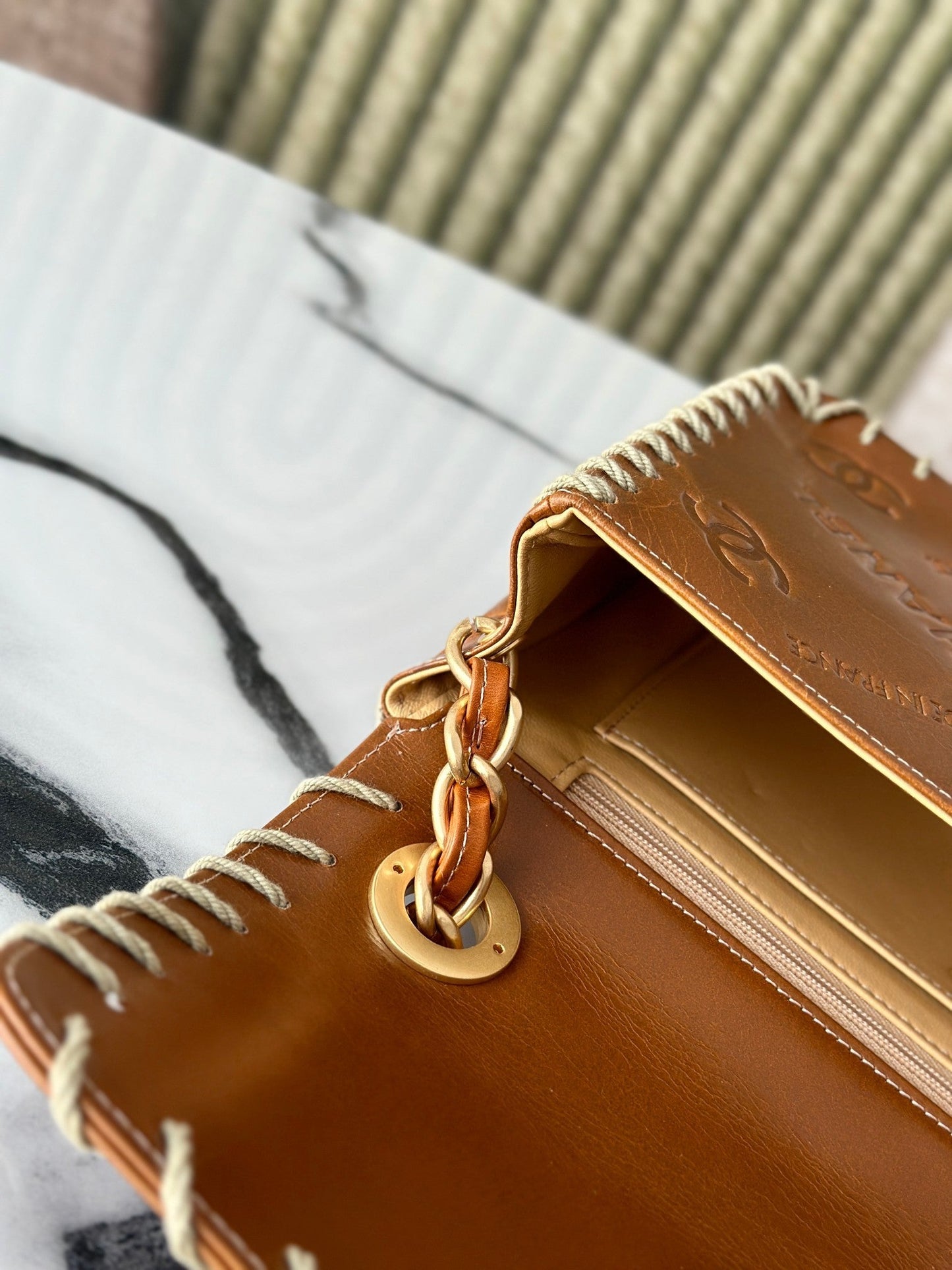 Chanel 2026 Vintage Whipstitched Flap Bag 25cm Brown Leather