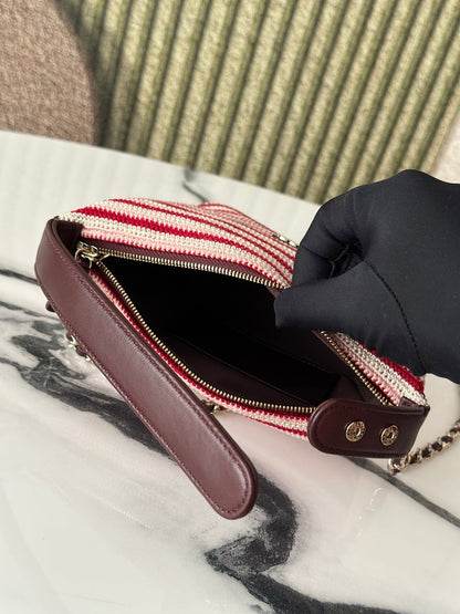 Chanel 2026 Clutch Bag 21cm Red Burgundy Wool Leather