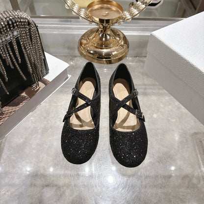 CD 26 Ballet Flats Black Leather With Sequins 592215