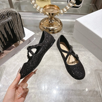 CD 26 Ballet Flats Black Leather With Sequins 592215