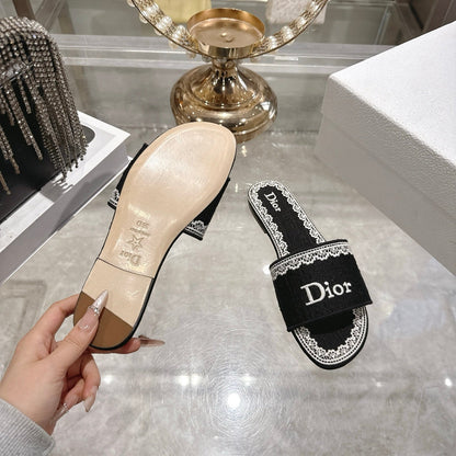 CD 26 Embroidered Sandals Black White Canvas 592246