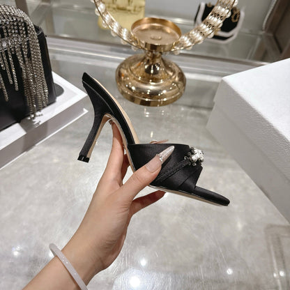 CD 26 High-Heeled Mules 85mm Pearl Black Leather 592249