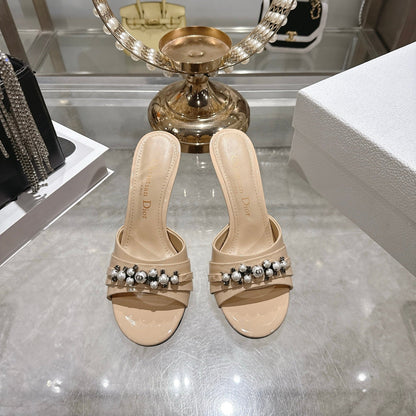 CD 26 High-Heeled Mules 85mm Pearl Beige Patent Leather 592250