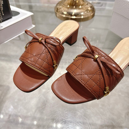 CD 26 Embroidered Slippers Brown Beige  Sheepskin 679667