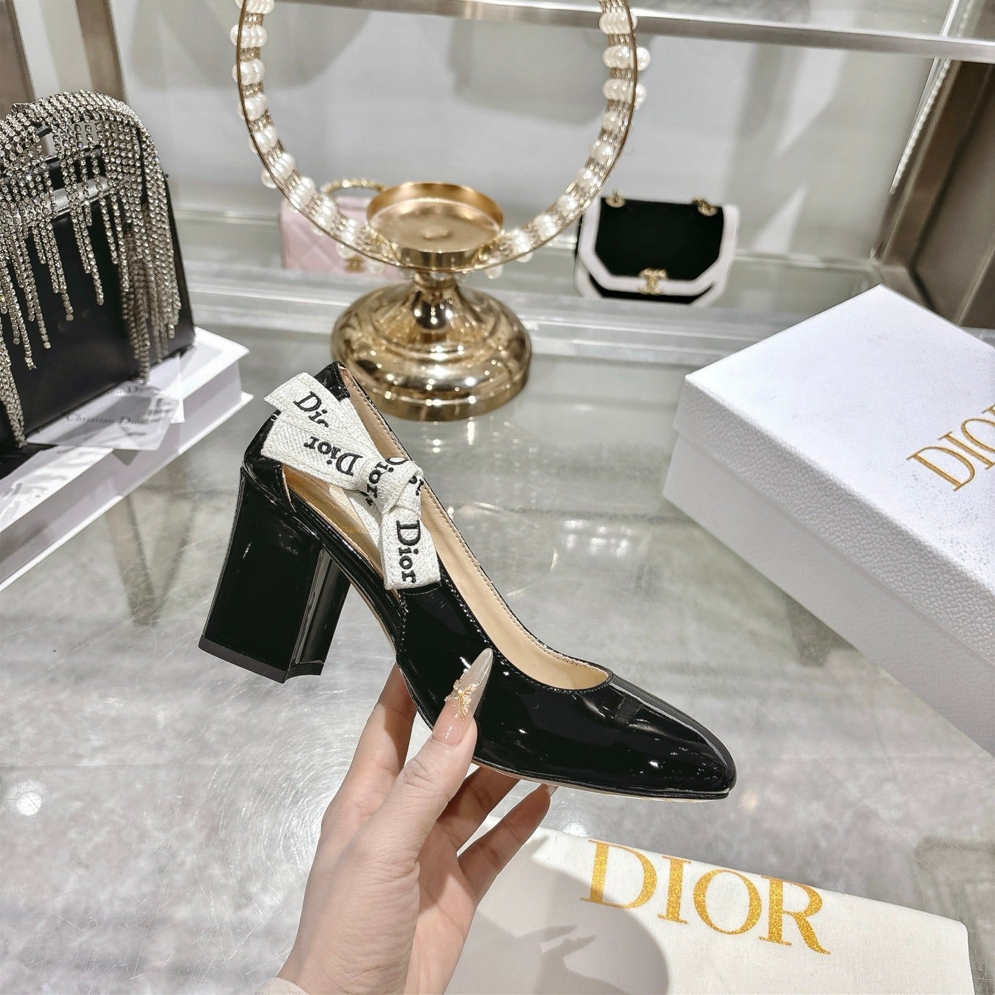 CD 26 Lolita High-Heeled 85 Black Beige Patent Leather 679734