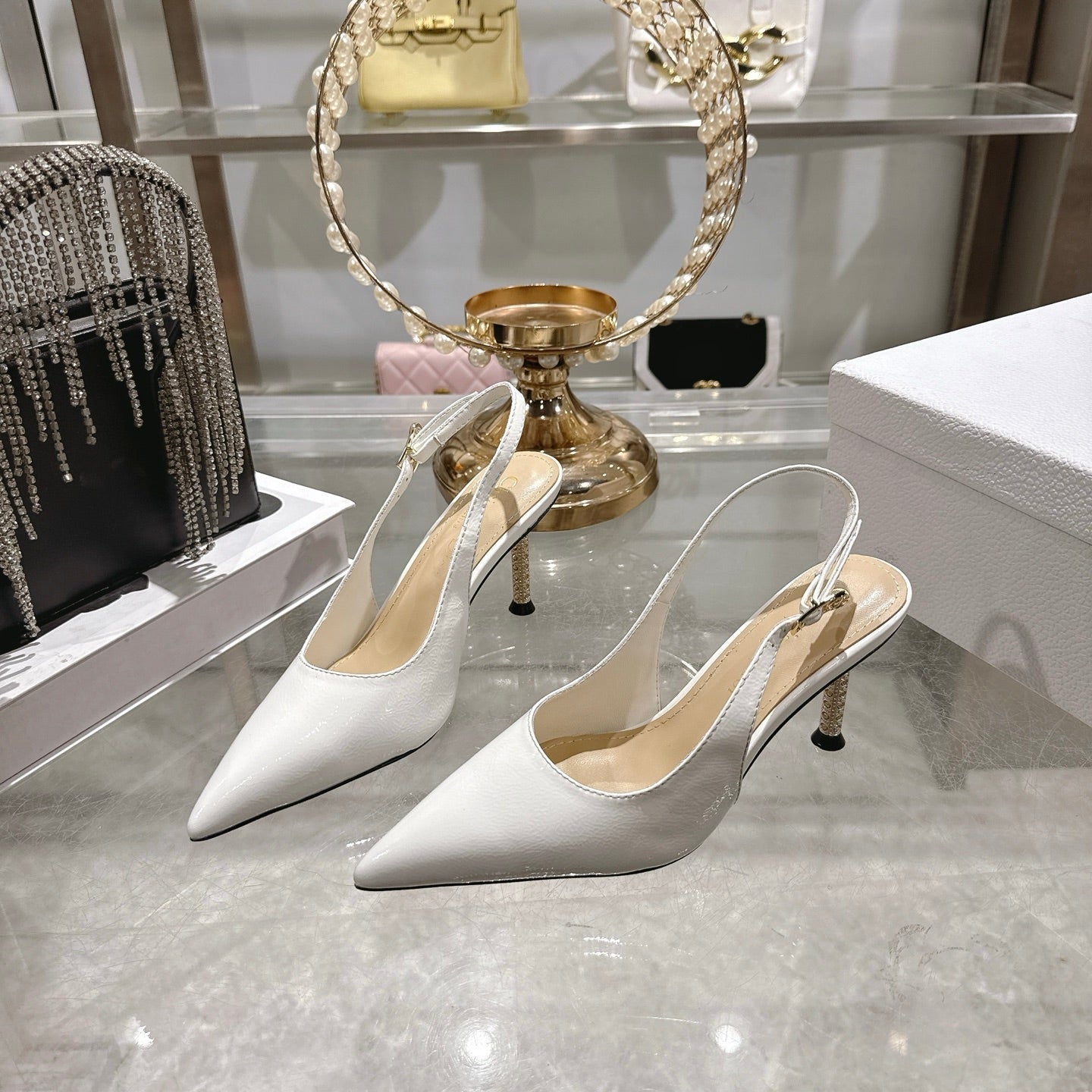 CD 26 Slingback 80 White Beige Patent Leather 679851