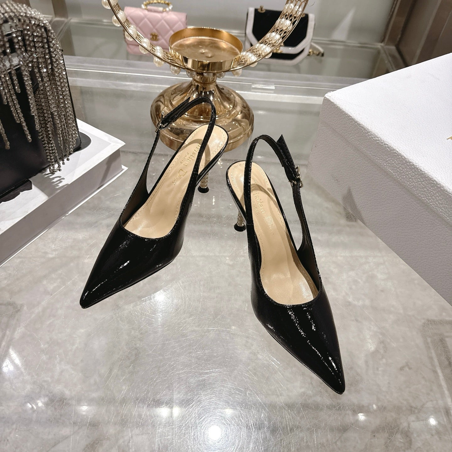 CD 26 Slingback 80 Black Beige Patent Leather 679853