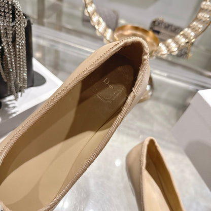 CD 26 Bow Ballet Flat Embroidered Sheepskin