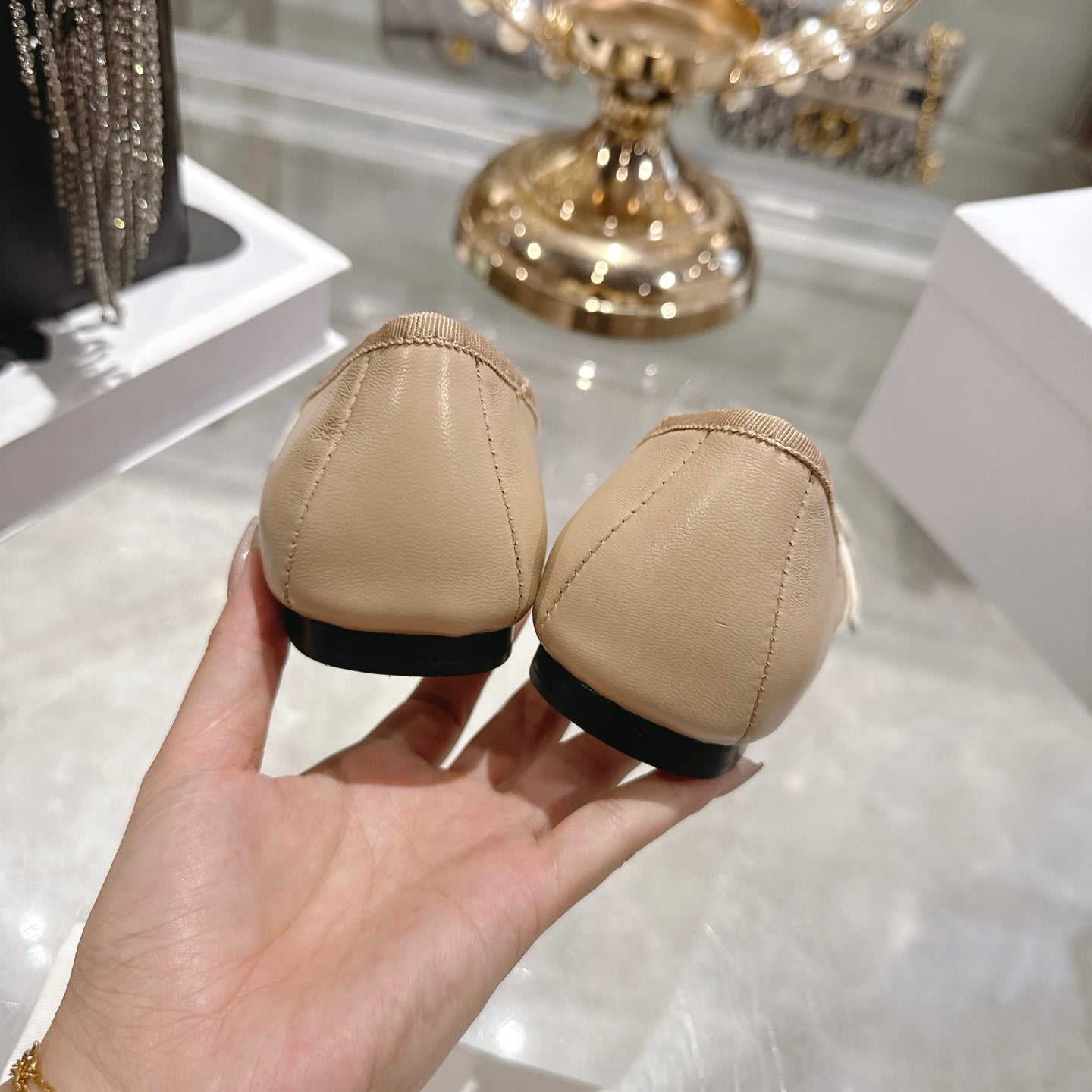 CD 26 Bow Ballet Flat Embroidered Sheepskin