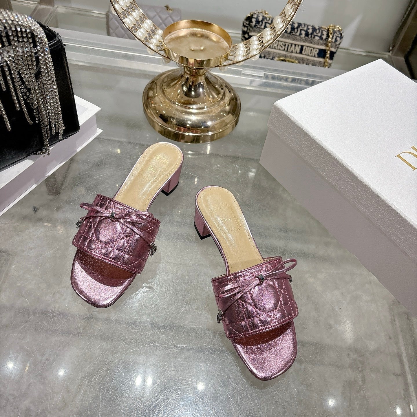 CD 26s Slippers Metallic Pink Beige Calfskin 679868