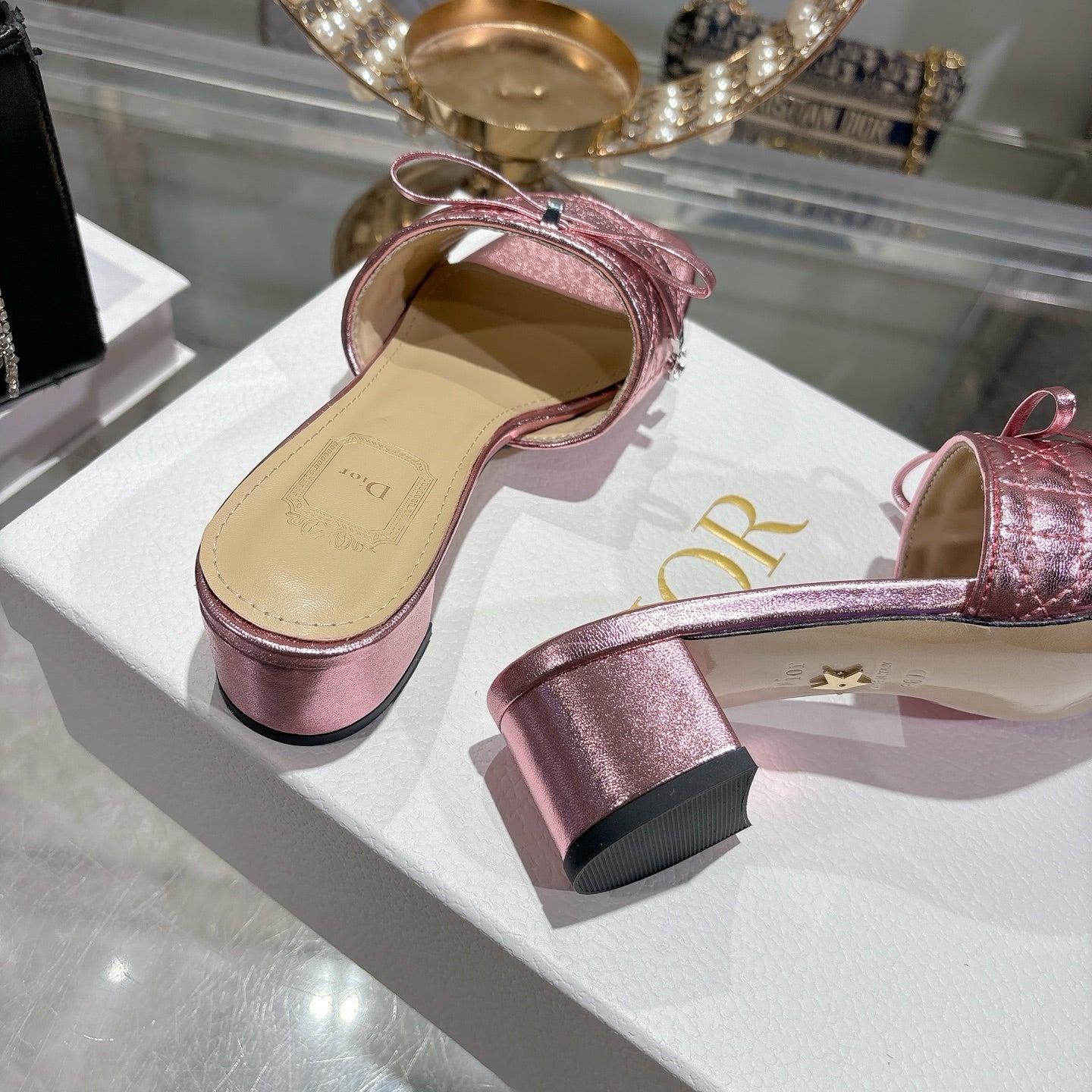 CD 26s Slippers Metallic Pink Beige Calfskin 679868