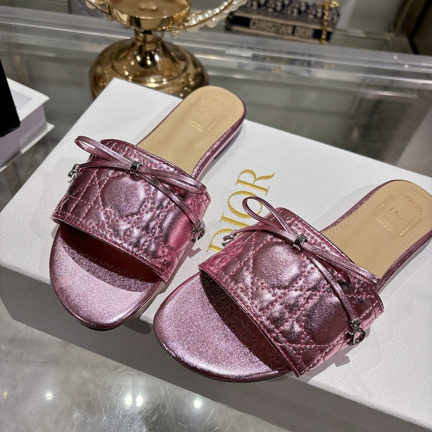 CD 26s Slippers Metallic Pink Beige Calfskin 679868