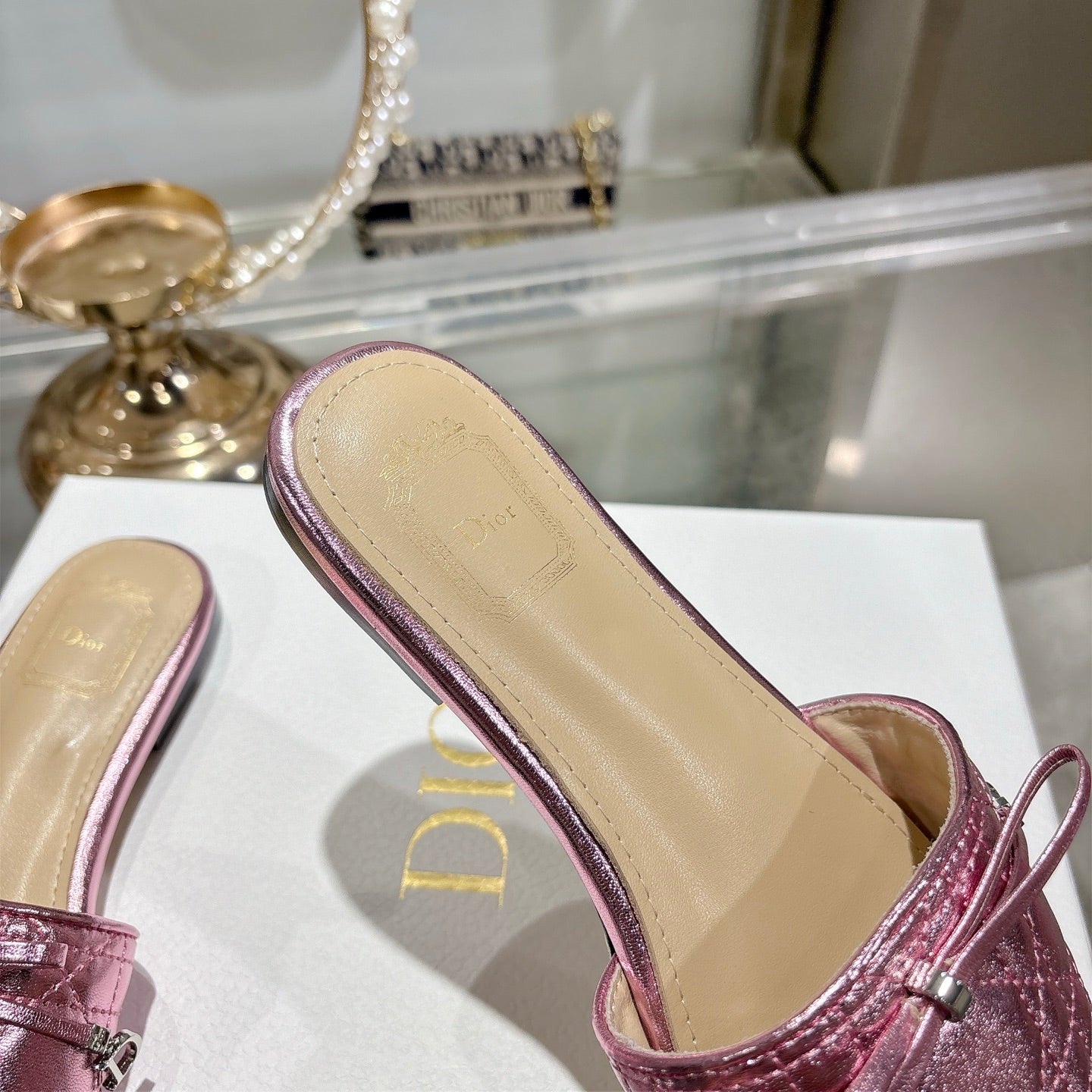 CD 26s Slippers Metallic Pink Beige Calfskin 679868