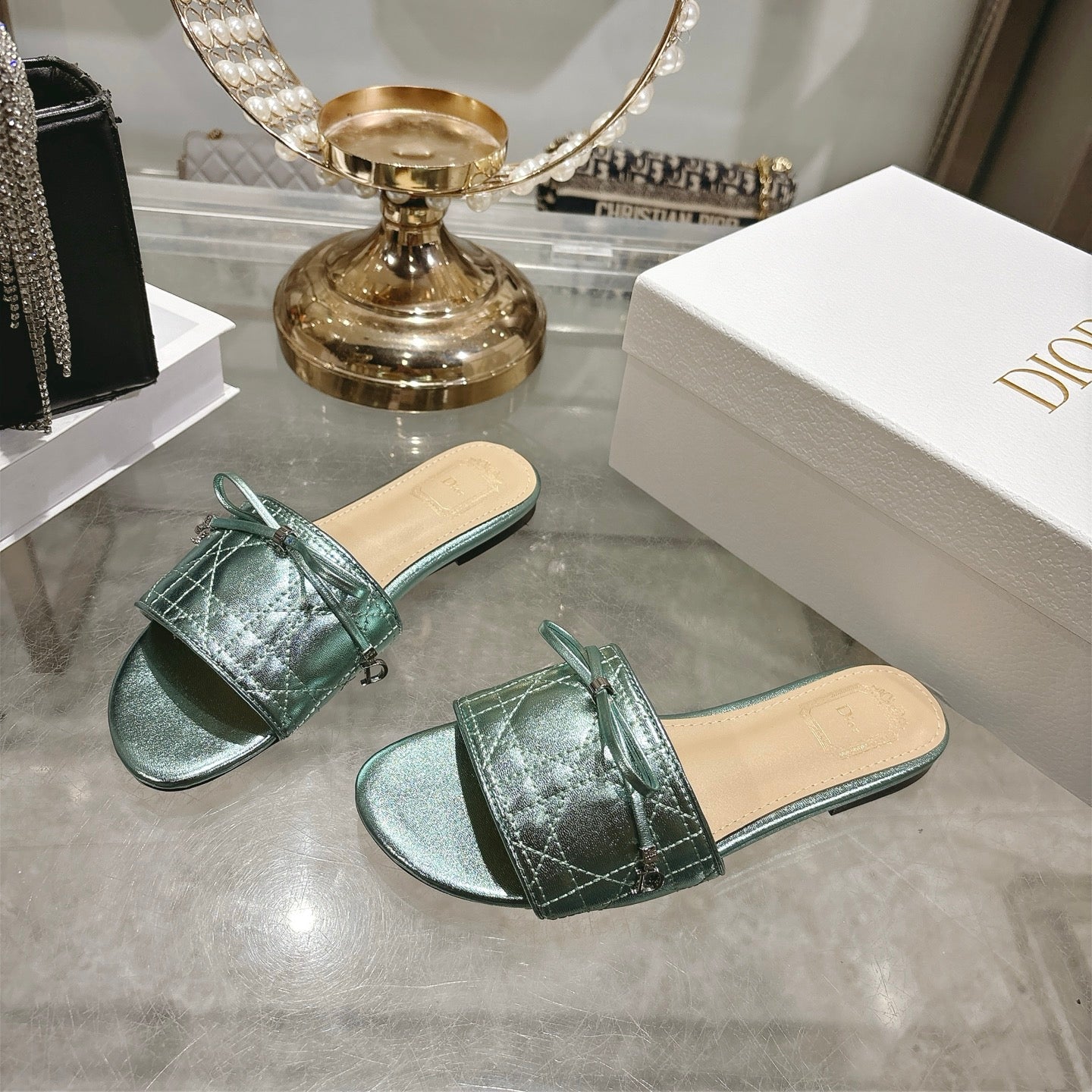 CD 26s Slippers Metallic Mint Calfskin 679867