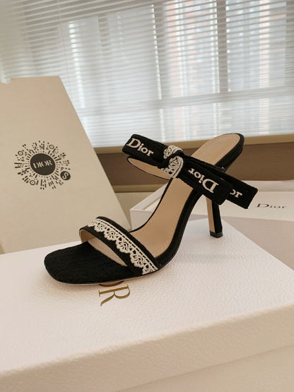 CD 26s High Heel Sandal 100 Black Canvas Sheepskin  664176