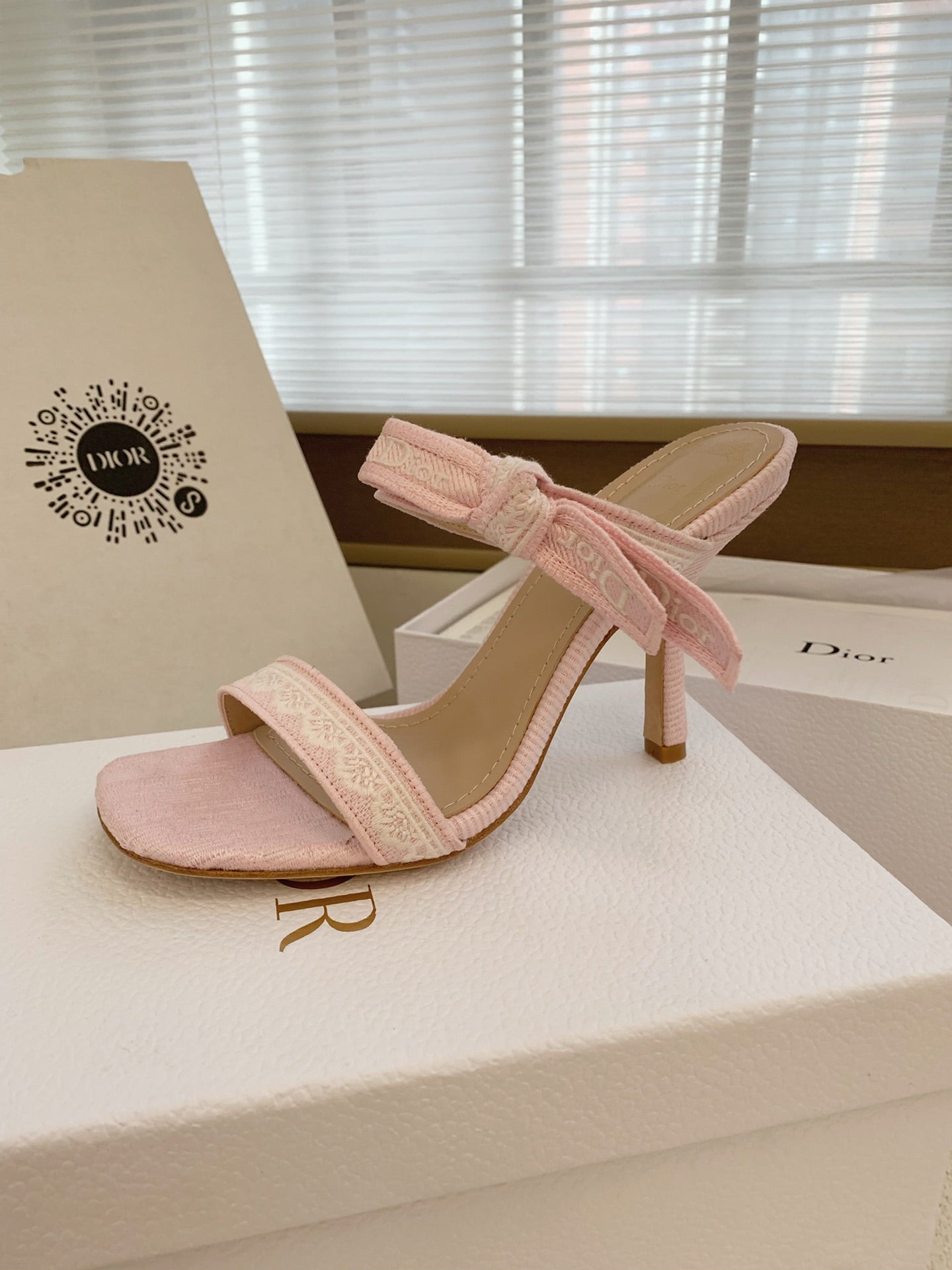 CD 26s High Heel Sandal 100 Pink Canvas Sheepskin  664178