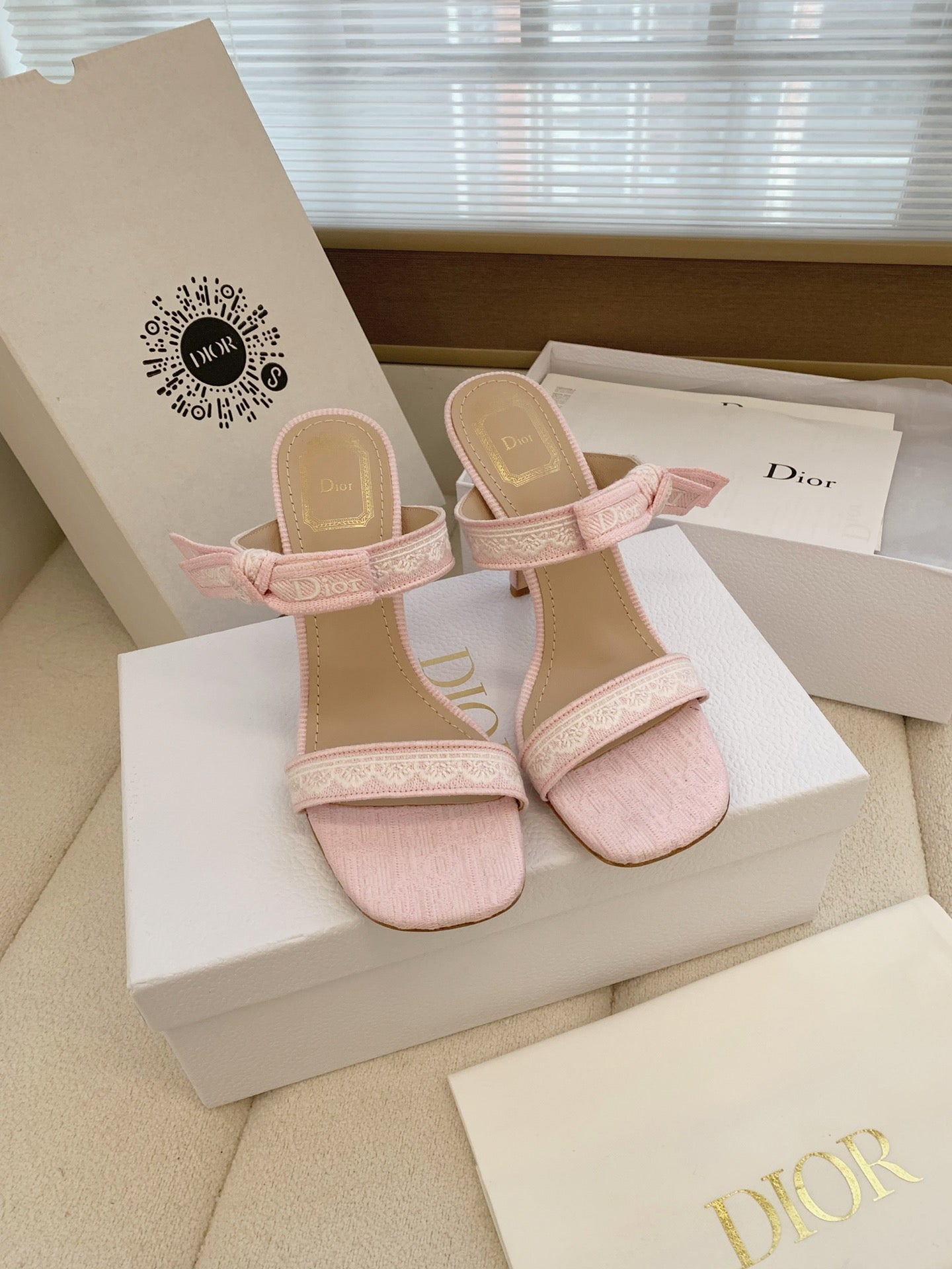 CD 26s High Heel Sandal 100 Pink Canvas Sheepskin  664178