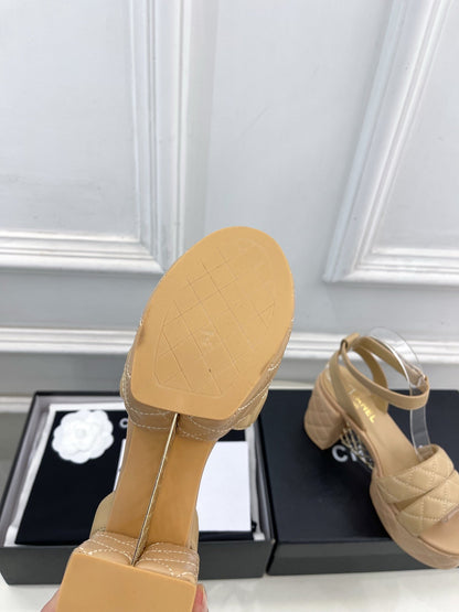 CC 26s HighHeeled Platform Sandals 85 Beige Sheepskin 631869